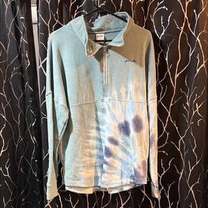 PINK Victoria's Secret Aqua and White Half Zip